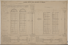 217211 Opstanden en doorsneden van de raampartijen van de kazerne Damlust (Leidseweg) te Utrecht. (6e blad)N.B. De naam ...